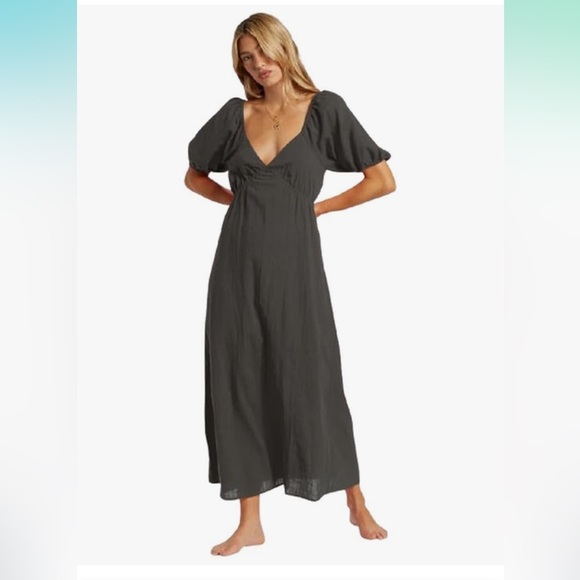 Billabong Dresses & Skirts - NWT Billabong Love Fade Puff Sleeve Charcoal Maxi Dress